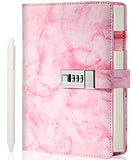 Marble Diary with Lock for Girls and Women, Waterproof Journal with Lock 192 Pages Secret Girls Locked Diary with Pen, Password Locked Journals for Teen Girls, A5 Pink