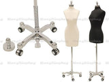 (JF-F10/12W+BS-WCDX) ROXYDISPLAY™ White Female Foam Dress Form. Size 10-12 + Chrome Caster Base with Pole+Cap,