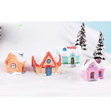 EMiEN 7 Pieces Snow Villa House Christmas Winter Miniature Ornament Kits for DIY Dollhouse Decoration Fairy Garden Plant Décor, Birthday Gift for Children