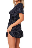 Relipop Summer Women Short Sleeve Print Dress V Neck Casual Short Dresses (Large, Navy Blue)