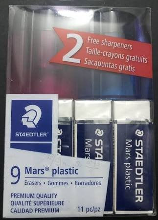 Staedtler-Mars 9 Mars Plastic Erasers + 2 Sharpeners 11pc Kit 52650WP9P