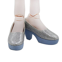 2.9 inch Toy Lady Dolls Shoes 7.5cm Made for 1/3 BJD Doll Female Dolls High Flat Heels (Silver high Heel)
