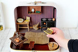 Travel dollhouse suitcase furniture rustic retro room. 1:12 scale ooak handmade
