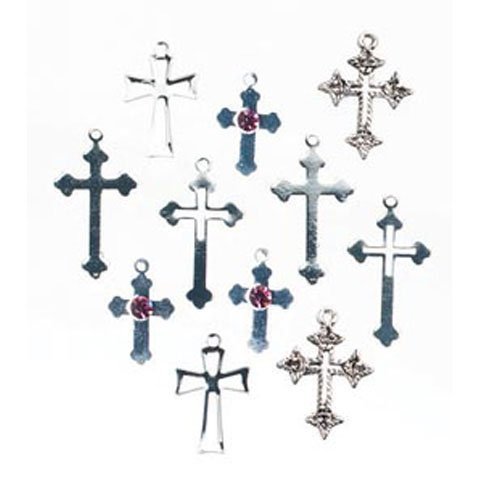 Bulk Buy: Darice DIY Crafts Cross Charms Silver Assorted Shapes and Sizes 12 pieces (3-Pack)