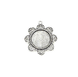20 1 inch Circle Flower Circle Pendant Trays - Antique Silver Color - 1 Inch - 25mm - Pendant