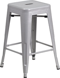 Flash Furniture 24'' High Backless Silver Metal Indoor-Outdoor Counter Height Stool with Square Seat