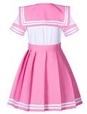 Classic Japanese Anime School Girls Pink Sailor Dress Shirts Uniform Cosplay Costumes with Socks Hairpin set(XL = Asia 2XL)