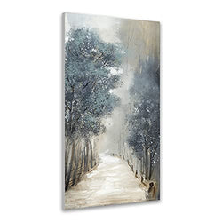 TRAIN2 Art Tree Wall Art for Living Room Hand-Painted Forest Oil Painting Wall Art on Canvas, Abstract Oil Paintings Modern Home Decor Landscape Artwork Stretched and Framed Ready to Hang 24"X48"