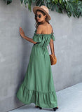 KIRUNDO 2021 Summer Women’s Off Shoulder Maxi Dress Polka Dots Short Sleeves High Waist Pleated Long Dresses with Belt (Small, Green 2)