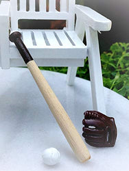 Dollhouse Accessories Wood Baseball Bat w Ball & Glove - Miniature Magic Scene Supplies Your Fairy Garden - Outdoor House Decor