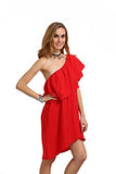 Romwe Women's Off The Shoulder Ruffle Casual Loose Shift Dress red L