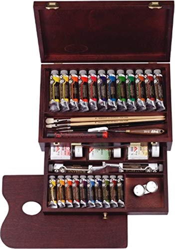 Rembrandt Oil Color Paint Master Wood Box Set, 10x15ml Tubes + 12x40ml Tubes + 2x60ml Tubes + 13 Accessories