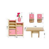 Kunhe 6 Set Wooden Dollhouse Furniture Including Kitchen,Bathroom, Bedroom, Kids Room,Living Room,Dinning Room for Dollhouse Pink Color with 6 Dolls