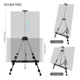 Artify 66 Inches Double Tier Easel Stand, Adjustable Height from 22-66”, Tripod for Painting and Display with a Carrying Bag, Aluminum, 1PACK, Silver