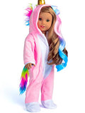 sweet dolly Doll Clothes Unicorn Doll Costume Onesie Pajamas with Hair Bows fits 18 Inch American Girl Doll