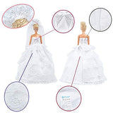 E-TING Beautiful Gown Bride Dress Clothes with Veil and Groom Business Suit for Boy Girl Dolls