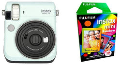 Fujifilm Instax Mini 70 - Instant Film Camera (Icy Mint) and Instax Mini Rainbow Film Value Pack - 10 Images