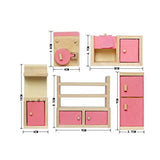 Kunhe 6 Set Wooden Dollhouse Furniture Including Kitchen,Bathroom, Bedroom, Kids Room,Living Room,Dinning Room for Dollhouse Pink Color with 6 Dolls