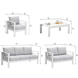 Wisteria Lane Outdoor Patio Furniture Sets, Aluminum Sectional Sofa, White Metal Conversation Set with Grey Cushions