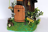Miniature dwarf tree home with light open doors window swing scenery handnade ooak