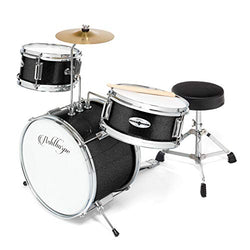 Ashthorpe 3-Piece Complete Kid's Junior Drum Set - Children's Beginner Kit with 14" Bass, Adjustable Throne, Cymbal, Pedal & Drumsticks - Black