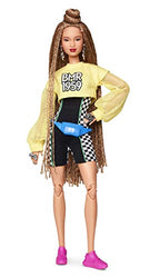 Barbie BMR1959 Fully Poseable Fashion Doll with Braided Hair, Wearing Bike Shorts Romper and Cropped Sweatshirt, with Accessories and Doll Stand