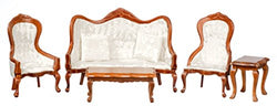 Dollhouse Miniature Victorian White Living Room Furniture Set Walnut Sofa