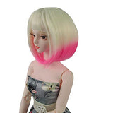 Lllunimon Doll Wig Yellow to Pink Short Straight Hair with Bangs, Bob Doll Wigs for 1/3 BJD SD Doll