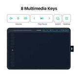 2020 Huion HS611 Graphics Drawing Tablet Android Supported Pen Tablet Tilt Function Battery-Free Stylus 8192 Pen Pressure with 8 Multimedia Keys 10 Express Keys and Touch Strip(Starry Blue)