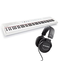 Alesis Recital – 88 Key Digital Piano Keyboard with Semi Weighted Keys, 5 Voices, Piano Lessons, and M-Audio HDH40 Piano Headphones for Silent Practice