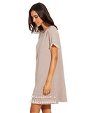 Romwe Women's Short Sleeve Summer Loose Tunic Casual Tassel Dress Apricot S