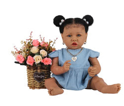 JUDOLL Reborn Baby Vinyl Dolls Real Life Handmade Soft Body 22 Inches Realistic Newborn Cute Girl African American Dolls Birthday GifSet for Ages 2-3