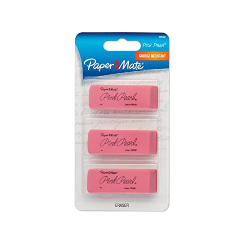 Paper Mate Pink Pearl Erasers, Medium, 3 Count