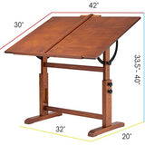 MEEDEN Extra Large Wood Drafting Table, Artist Drawing Table with Height Adjustable, Tilting Enlarge Tabletop & T-Square Ruler, Studio Painting Table & Art Craft Desk for Writing, Walnut Color