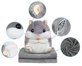 Kosbon 3 in 1 Cute Hamster Plush Stuffed Animal Toys Throw Pillow Blanket Set
