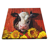 Cow Wall Art Picture Rural Animal Canvas Wall Art Painting Pictures Modern Posters Prints Artwork - Cow Sunflower Red For Bedroom Living Room Bathroom Wall Decor Framed Ready To Hang 12x12 Inch …