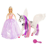 Color Changing Unicorn & Princess Doll, Color Change on Whole Unicorn Under Sunshine, 12'' Doll and 11'' Unicorn Toys & Gifts with Removable Saddle & Wings, Unicorn Gift for Girls
