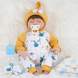 ENADOLL Realistic Reborn Baby Doll, Lifelike Newborn Baby Dolls 16 Inch Boy with Yellow Rabbit Clothes Silicone Vinyl Weighted Soft Body Gift Set for Kids Age 3+