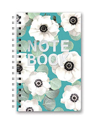 Studio Oh! Hardcover Medium Spiral Notebook Available in 9 Designs, Floral Expressions White Flowers on Slate Blue