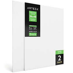 Arteza 36x48” Stretched White Blank Canvas, Bulk Pack of 2, Primed, 100% Cotton for Painting,