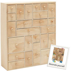 HYGGEHAUS Craft Storage Organizer with Drawers - Wooden Storage | DIY Advent Calendar | Desktop Organizer | Apothecary Cabinet | Kids Craft Idea | 24 Drawer. Unfinished Wood. 12.5in x 14.5in x 4in