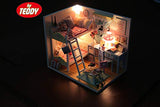 By Teddy Youth Ever Miniature Children's Bedroom Model DIY Dollhouse Project Kit | Includes Lights and Furniture (Unassembled)