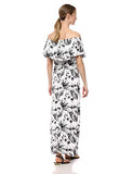 28 Palms Women's Tropical Hawaiian Print Off Shoulder Maxi Dress, Water Color Black/White, Large