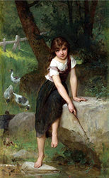 Emile Munier Fishing for Minnows 1893 Painting Oil on Canvas 30" x 18" Fine Art Giclee Canvas Print (Unframed) Reproduction