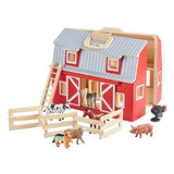 Melissa & Doug Fold & Go Wooden Dollhouse with 2 Play Figures and 11 Pieces of Furniture & Fold and Go Wooden Barn with 7 Animal Play Figures