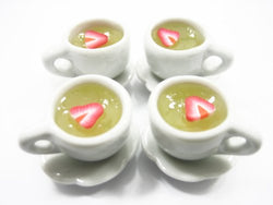 Set 4 Cups Strawberry Tea Dollhouse Miniatures Food Drink Beverage #M 10053