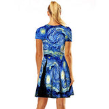 Plustrong Women's 3D Print Short Sleeve Casual Flared Midi Dress (Van Gogh 012, L)