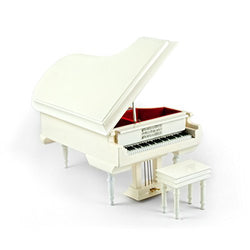 Sophisticated 18 Note Miniature Musical Hi - Many Songs to Choose - Gloss White Grand Piano with Bench Music Box Dancer
