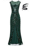 Women 1920s Gatsby Flapper Dresses Sequin Mermaid Formal Long Plus Size Evening Gown Dress… (Green, M)