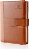 TAKA PRYOR Thick Ruled Journal/Refillable Faux Leather Lined Hardcover Executive Notebooks ，Pen Holder，Medium 5.7 x 8.5 inches ，100 GSM Thick Paper 300 Pages(Brown)